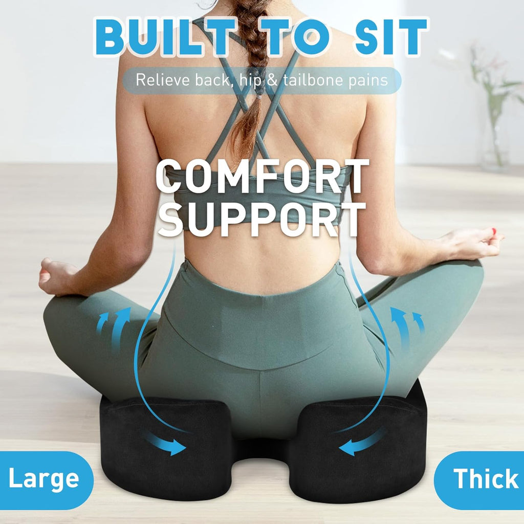 Seat Cushion,5.2in Thick Memory Foam Cushions for Office Chair, Car Seat, Airplane, Relieving Pressure Tailbone Sciatica Back Pain for Long Sitting Office Workers, Car Drivers Black