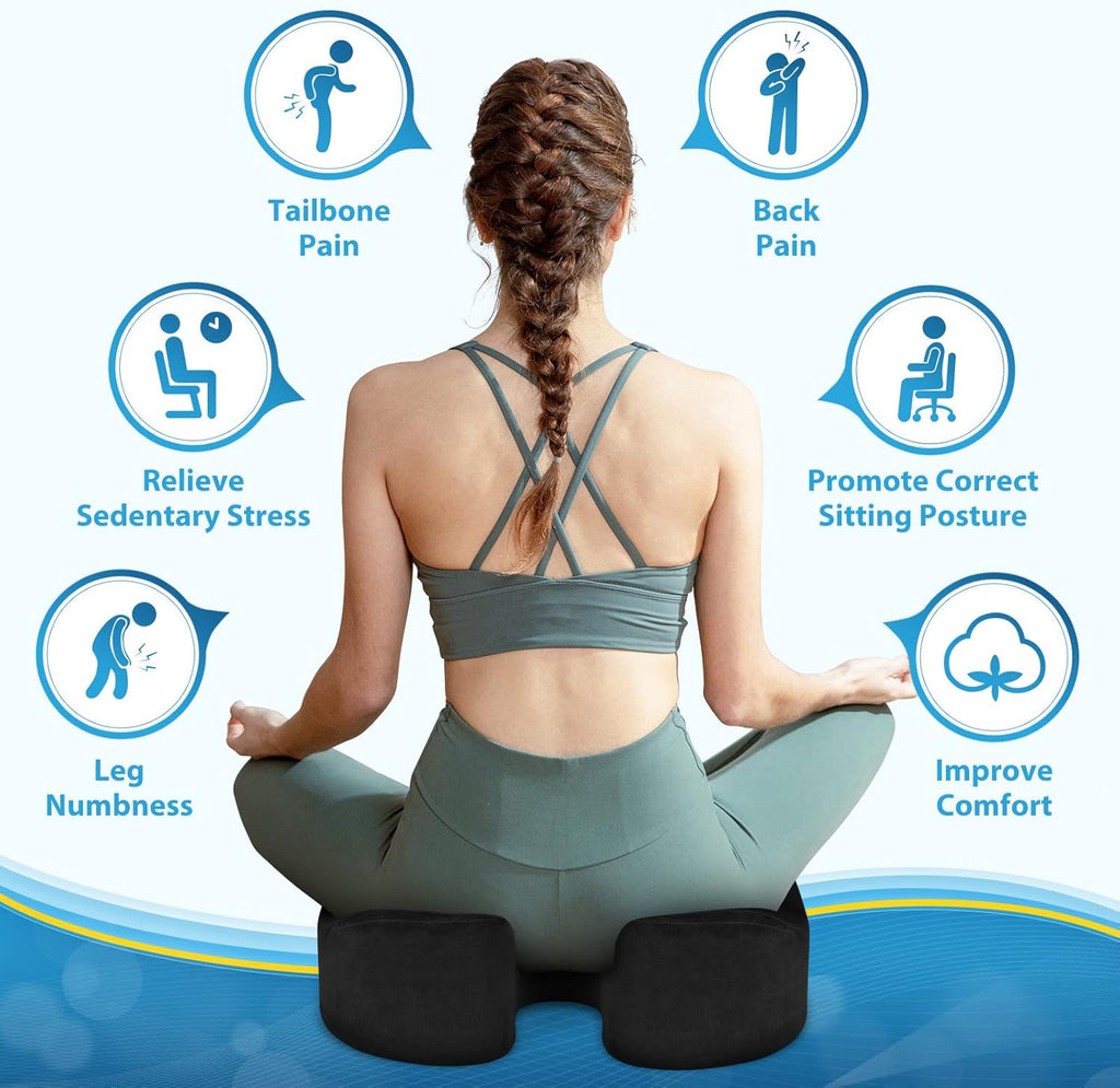 Seat Cushion,5.2in Thick Memory Foam Cushions for Office Chair, Car Seat, Airplane, Relieving Pressure Tailbone Sciatica Back Pain for Long Sitting Office Workers, Car Drivers Black