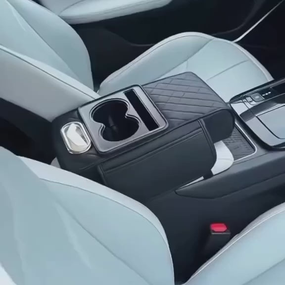 Leather Armrest Featuring a Cup Holder Multifunctional Storage, Includes a Slot for Tissues. This Ergonomic Armrest Pad Is Perfect for Travel And Enhances Car Interiors, Catering to Vehicle Enthusiasts